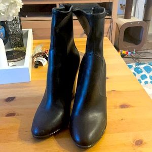 Black leather heeled ankle booties